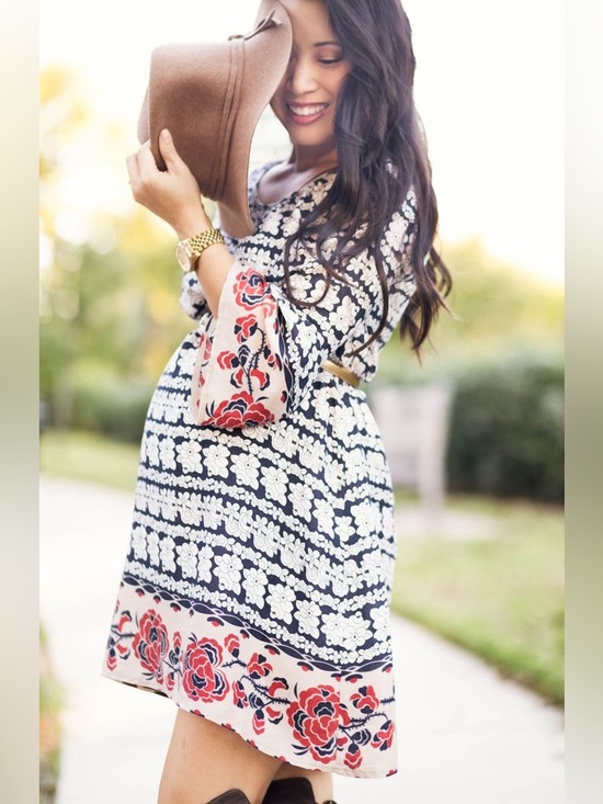 Altar'd State Dresses & Skirts - Altar’d State Bohemian Floral Print Tunic Top Dress M Medium Flare Sleeve